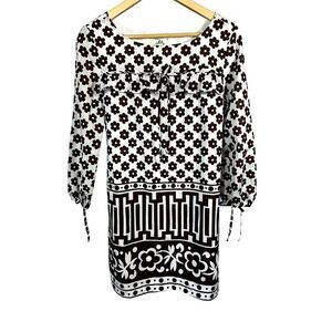 MILLY Women's Ruffle Detail Y2K Floral & Abstract Print Mini Shift Dress Brown 4